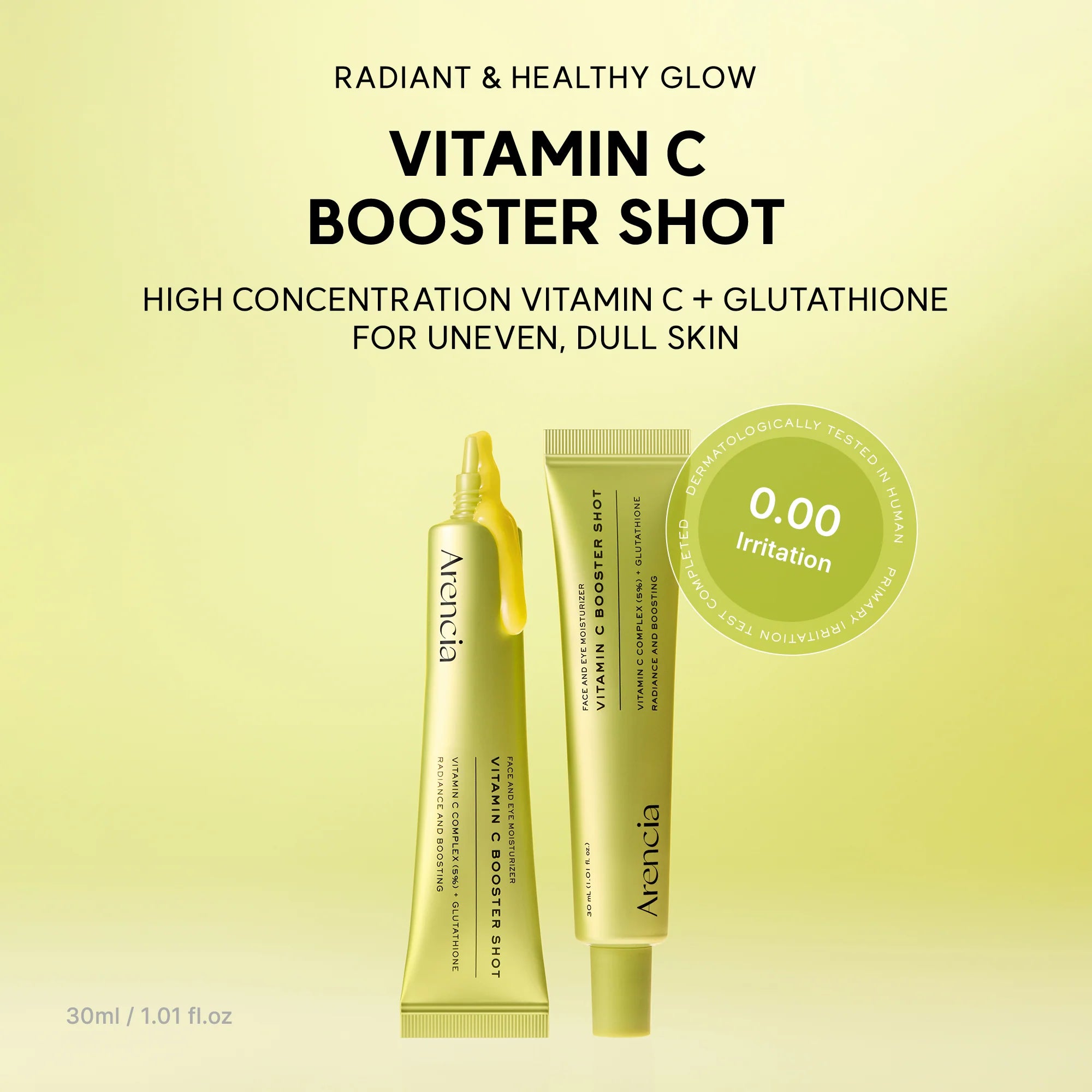 Vitamin C Booster Shot, Pure Vitamin C + Glutathione for Bright, Healthy Skin Glow, 1.01 fl oz